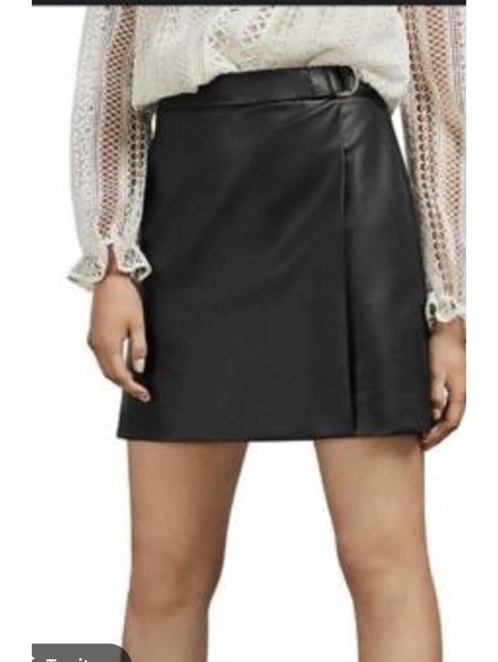 Ted Baker Black PU Leather Mini Skirt Sz 0 Designer Luxury Chic